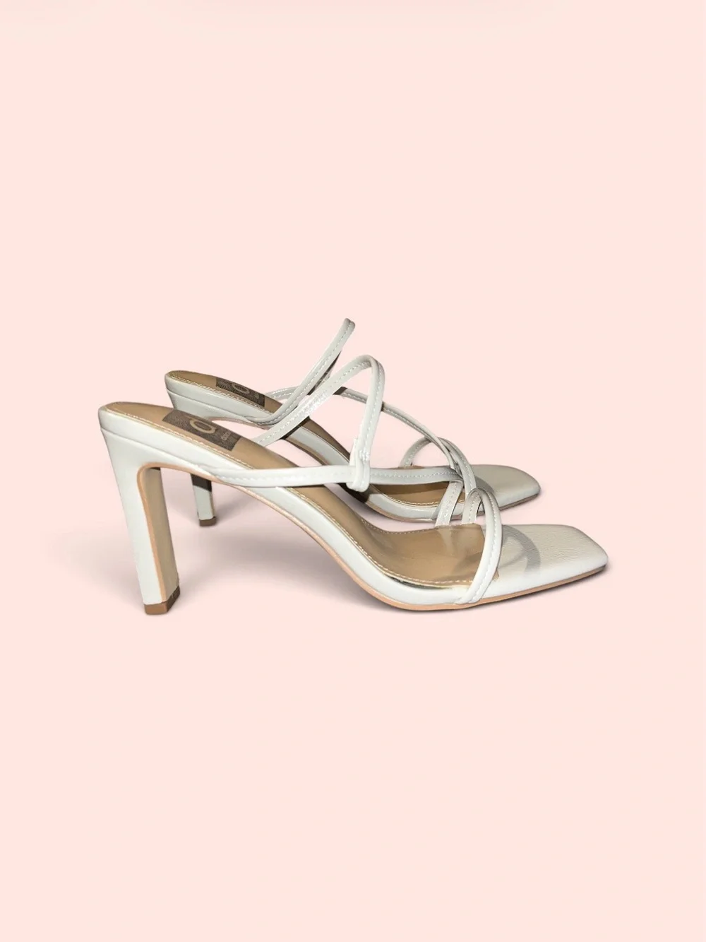 DV by Dolce Vita White Strappy Square-Toe Mid Heels